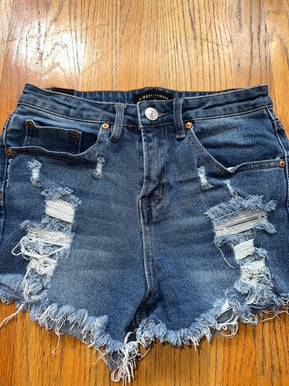 Almost Famous Women's Distressed Denim Shorts - Blue - Picture 3 of 8